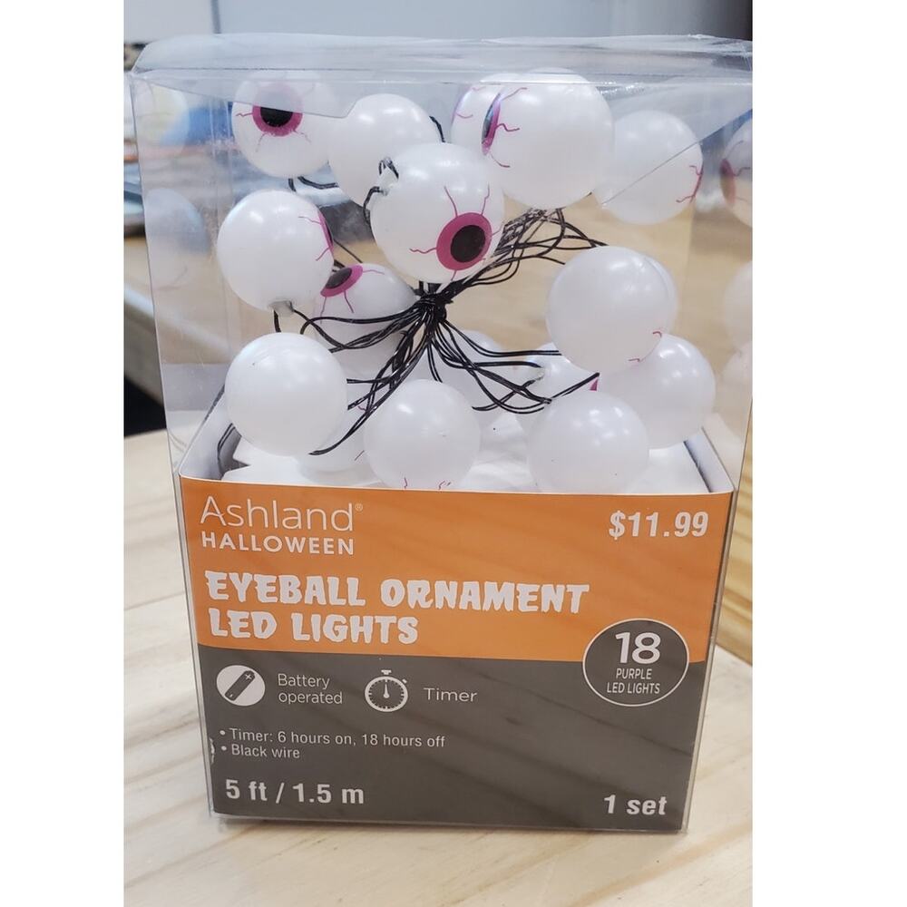 Ashland Halloween Eyeballs Ornament LED Lights (12ct), **NEW IN BOX**